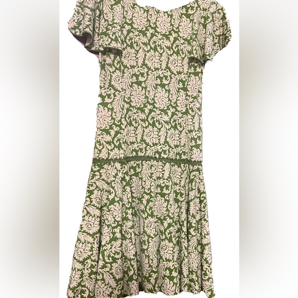 Max Studio Dress Sz-XS Damask Flutter Short Sleeve Midi Pockets Green Floral - Picture 7 of 7